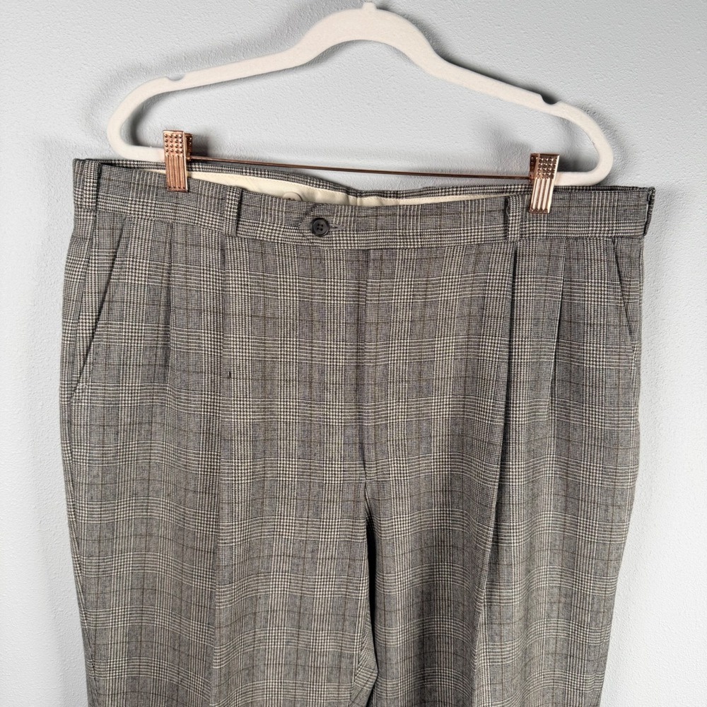 Racquet Club Mens Brown Glen Plaid Pleated 100% Pure Wool Dress Pants 37x33